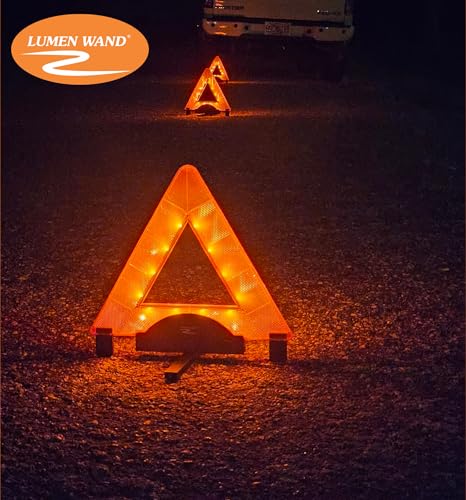 Lumen Wand 3-Pack LED Reflective Warning Triangles Kit for Road Safety, Metal Base, Internal LEDs & External Reflectors; Includes Storage Bag & 9 AAA Batteries Emergency Triangle - size: Pack of 3