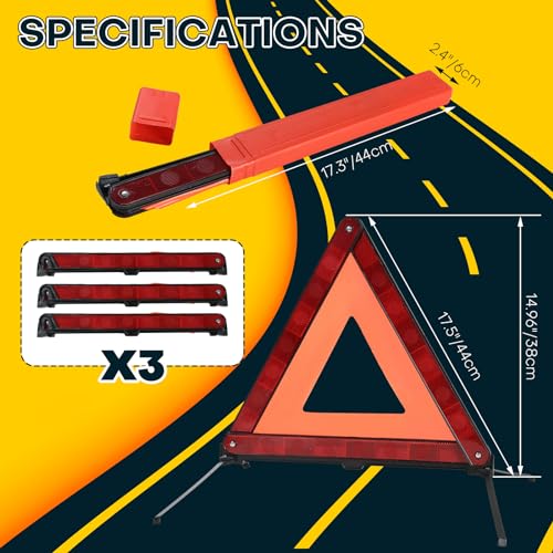 Reflective Safety Triangle Kit | Emergency Warning Triangles with Storage Case Roadside Reflective Early Warning Sign for Vehicles Breakdown (3) - style: 3 Pack