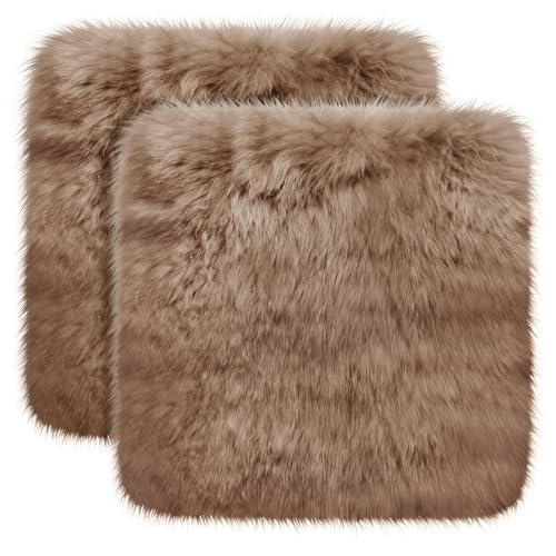 Drydiet 2 Pcs Natural Sheepskin for Bed Sores and Skin Imitation Wool Medical Sheepskins with Non-Slip Back for Pain Relief and Discomfort, Wool Seat Pad, 17 in x 17 in (Square,Coffee Color) - color: Coffee Color, style: Square