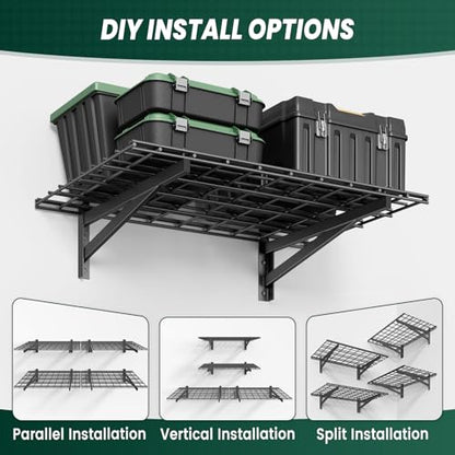 4 Pack 2x3ft Garage Wall Shelves, 24x72 inch Heavy Duty Garage Shelving Wall Mounted Garage Storage Rack, 1400lbs Load Capacity Floating Metal Shelf, Black - size: 4 pack-2x3ft