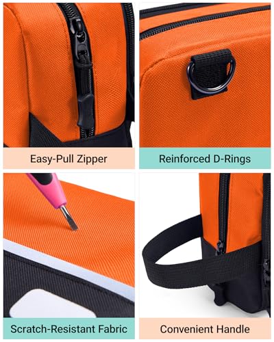 2 Pack Small Tool Bags Zipper Pouch for Organizing, with Adjustable Shoulder Strap & Carabiner, Utility Small Tool Pouch with Multi Pocket Compartments and Label Area (12" & 10") - color: Green/Orange