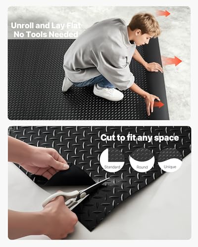 VEVOR Garage Floor Roll, 4 x 25 ft Garage Flooring Mat, 3 mm Thickened Rubber Diamond Plate Floor Protector Mat, Non-Slip, Wear-Resist, Waterproof, Easy to Clean for Warehouse, Gyms,Trailer, Black - size: 4 ft x 25 ft