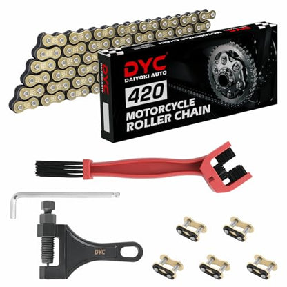 DYC 420 Chain 132 Links(Gold/Black) w/Master Link + Chain Breaker Tool & Chain Brush for Mini Bike, Pit Bike, Dirt Bike, ATV & Go Kart (Coleman, Baja, SSR, TaoTao, Coolster, Apollo, Kazuma) - size: 420-132L (Gold/Black)