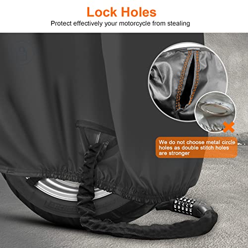 Comnova Motorcycle Cover 96 Inch - 600D Outdoor Moped Cover with Lock Hole Universal Fit, Heavy Duty & Waterproof Motor Cycle Protection for Harley, Honda, Kawasaki, Fit Up to 96" Motorcycles - size: Premium - 96 Inch