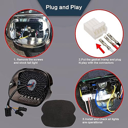 Motorcycle LED Rear Tail Light Red Strobing Turn Signal Brake Lights Low Profile Replacement for Harley Dyna Sportster 883 1200 Road King Tour Glide Road Glide Road King - color: black