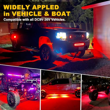 Nicoko 4Pods Pure Red LED Rock Lights 72 pcs LEDs high Power Rock Lights Neon Underglow Light for Car Trucks ATV UTV SUV Boat Underbody Glow Trail Rig Lights IP68 Waterproof - size: Pure red rock lights - 4 pack
