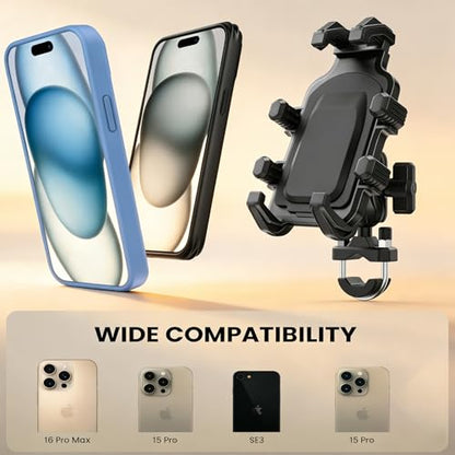 Motorcycle Phone Mount Holder with Vibration Dampener, Heavy Duty Bike Phone Holder, Anti-Shake Handlebar for Bicycle Bike Phone Holder Mount, Adjustable Fit 5.4-6.9'' Smartphone