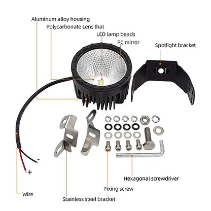 STDYSUN Round LED Offroad Driving Fog Lights Pod Lights 2Pcs 3.5Inch Flood Beam Motorcycle Fog Lights Work Auxiliary Lights Ditch Bumper Lights fit for Car Truck ATV UTV Motorcycle Golf Pick-up,black - size: Round White Flood
