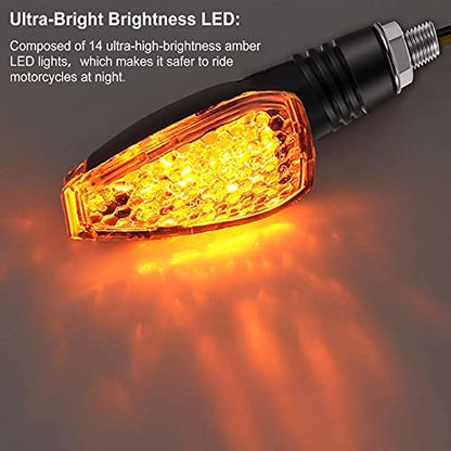 Frienda 4pcs Motorcycle Turn Signals 14 LED 12v Lights Indicators Motorbike LED Blinker Bright Flowing Amber Lamp Stalk Arrow Front Rear Lights