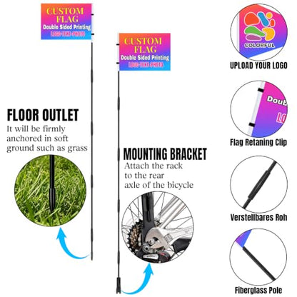 Personalized Bike Safety Flag with Pole - 6-Foot Adjustable Pole, Custom Safety Flag for Kids, Bicycles and Golf Carts (Rectangular flag - 1PC) - color: Rectangular flag - 1PC