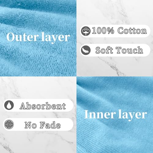 VOOVA & MOVAS Washcloths for Showering 6PC, 8.3x6.3 Inch,100% Cotton Soft Absorbent Bath Mitt with Hanging Loop, European Style Wash Cloths for Body Shower & Bath, Blue - color: Blue