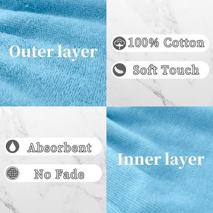 VOOVA & MOVAS Washcloths for Showering 6PC, 8.3x6.3 Inch,100% Cotton Soft Absorbent Bath Mitt with Hanging Loop, European Style Wash Cloths for Body Shower & Bath, Blue - color: Blue