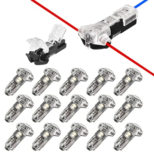 15pcs T Tap 1 Pin Low Voltage Wire Connectors, Quick Solderless T Tap Connector for 18-22 AWG Wires, No Wire Stripping 3 Way 1-Pin Low Voltage Wire Splice Connectors for Cable - color: Black-T 1PIN 15Pcs