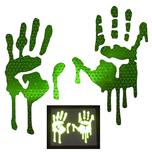 customTAYLOR33 High Intensity Grade Reflective Bloody/Dripping Hands Decals for Helmets, Windscreens, Rear Windows, Bumper Stickers (5 inches Height, Lime Green) - color: Lime Green, size: 5" Height (Toddler size)