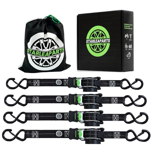 STARLEAPARTS Retractable Ratchet Straps(4PK) - 1,500lb Break Strength, Ratchet Straps Heavy Duty with Rubber Coated Handle, Perfect Auto Ratchet Straps for Motorcycle, Kayak and Trucks (Black) - color: Black, size: 4PK -1,500LBS