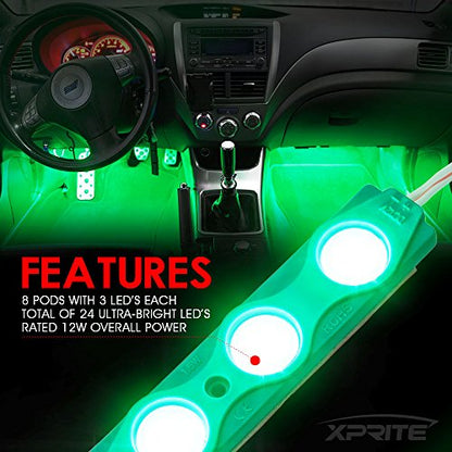 Xprite Green LED Truck Bed Light Kits with On/Off Switch, for Pickup Exterior Interior Lights Strips, Footwells, Running Boards, Cargo, Under Car, Tonneau Cover, Rail Rock Lighting - 8 PCs - color: Green