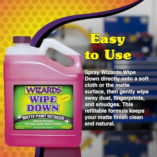 Wizards - Wipe Down Quick Detailer Spray, Matte Finish Car Polish, Automotive Clear Coat for Flat Clear, Suede, Denim Finishes, Car Care Kit Essential for General Finishes, 1 Gallon - size: 1 Gallon