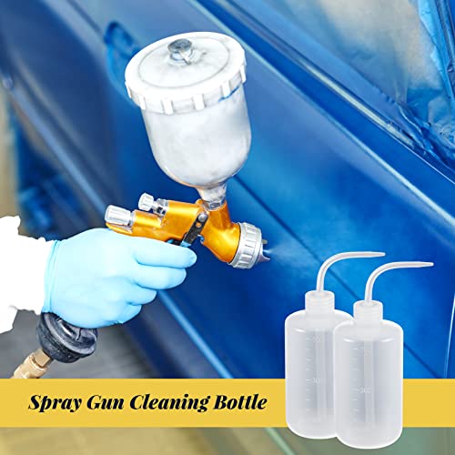 Roshtia 24 Pieces Spray Gun Cleaning Kit 3 Pcs Bottle and 21 Pcs Spray Paint Gun Cleaning Brushes 500ml Plastic Squeeze Wash Bottle Tube Bottle Brushes Paint Gun Cleaning Kit