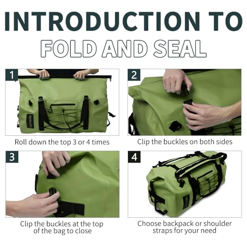 80L Dry Bag Large Waterproof Bag Roll-Top Heavy Duty Fishing Duffel Bag with Durable Straps & Handles for Kayaking Paddle boarding Boating Rafting Fishing - color: Green