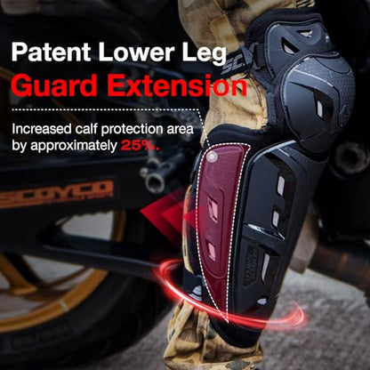 Scoyco Motorcycle Knee Pads for Men - CE Level 1 Motocross Knee and Elbow Guards Protective Gear Armor with 45°-180° Knee Flexibility Design Adjustable Elastic Band