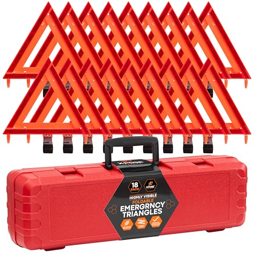 Xpose Safety Reflective Emergency Triangles – 18 Kits (54 Triangles) – DOT Approved Roadside Car Safety Warning Reflectors – Red & Orange Automotive Vehicle Hazard Visibility Markers - size: 18 Packs
