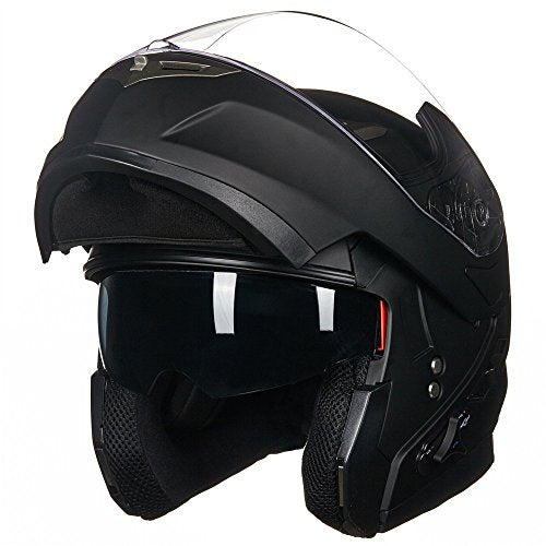 ILM Bluetooth Integrated Modular Flip up Full Face Motorcycle Helmet Sun Shield Mp3 Intercom Model 953/953 PRO - color: Matte Black