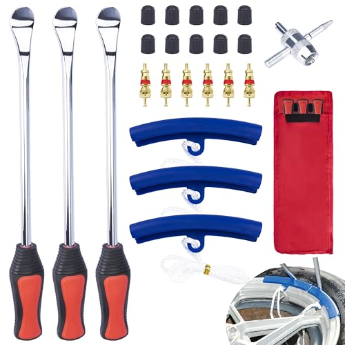 ecocstm 12.2 Inch Tire Spoons, Dirt Bike Tire Changing Tools, Tire Changing Kit, Tire Removal Tool, with Rim Protector, Valve Tool, Valve Cores and Caps, for Motorcycle/Lawn Mower/Tractor/Bicycle - color: Red