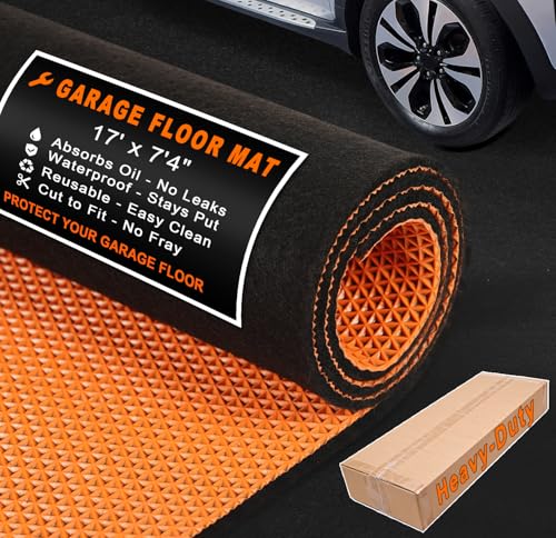 Heavy-Duty Garage Floor Mat 17' x 7'4" - Waterproof Garage Flooring for Cars & SUVs, Durable Garage Mats for Floor, Oil Spill Resistant Garage Mat, Easy-to-Clean Garage Rug for Floor, Under Car Mat - size: 7'4" x 17' (Rectangular)