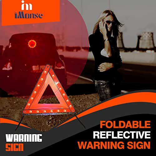 Warning Safety Triangle Kit, Emergency Roadside Warning Reflective Triangle 3 Packs with 2 LED Road Flare Light, Foldable with Storage Case for Roadside Breakdowns Emergenc - size: 3 Packs with 2 LED