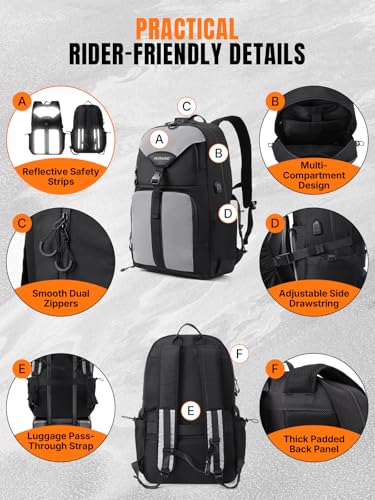 Oumurs Reflective Motorcycle Helmet Backpack, 35L Riding Backpack with Hidden Helmet Net, Hi-Vis Commuter Bag, 1680D Water-Resistant Travel Backpack with Laptop Compartment, Ventilated Back - color: Reflective