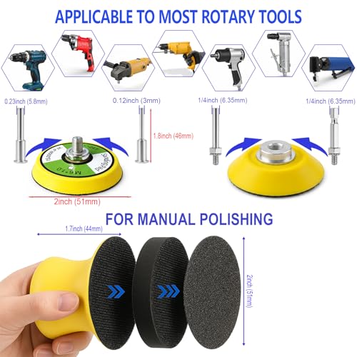 137PCS 2 Inch Sanding Discs Kit, 60-10000 Grit Wet Dry Sandpaper with Hook and Loop Backing Pad for Drill, Small Sanding Pads for Detail Polishing Car Wood Metal Resin Jewelry Crafts - size: 2 Inch