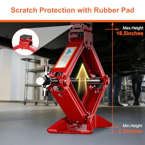 SPECILITE Scissor Jack, 2.5T(5512 Lbs), High-Strength Car Jack & Stand Kit with Rubber Pad, Tire Changing Kit with Ratchet Handle&Lug Wrench, Universal Vehicle Emergency Set for Various Models Red - color: Red