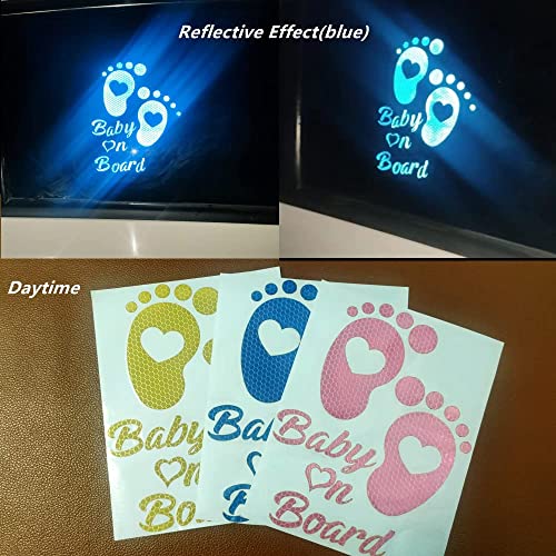 High Intensity Reflective Baby on Board Car Sticker Waterproof Cute Footprint Baby in Car Decal Safety Warning Sign Kids on Board Decal for Car Bumper Window (Red) - color: Red