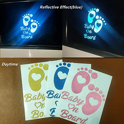 High Intensity Reflective Baby on Board Car Sticker Waterproof Cute Footprint Baby in Car Decal Safety Warning Sign Kids on Board Decal for Car Bumper Window (Yellow) - color: Yellow
