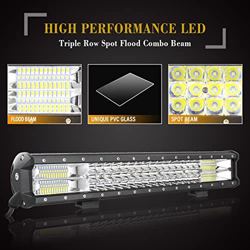 SKYWORLD LED Light Bar, 7D 20 inch 288W Spot Flood Combo Beam Work Driving Lamp with Black License Plate Mounting Bracket Wiring Harness Kit for Truck Car ATV SUV 4X4 Truck Boat - size: Light + Bracket + 12V Wiring