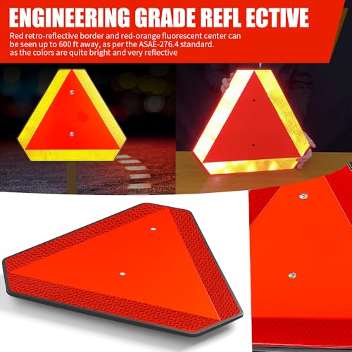 Slow Moving Vehicle Safety Sign,Slow Moving Vehicle Triangle Sign,Plastic 14"x16" Engineering Grade Reflective for Golf Cart (Plastic) - color: Plastic
