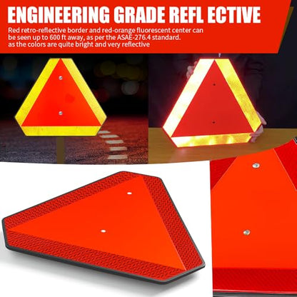 Slow Moving Vehicle Safety Sign,Slow Moving Vehicle Triangle Sign,Plastic 14"x16" Engineering Grade Reflective for Golf Cart (Plastic) - color: Plastic