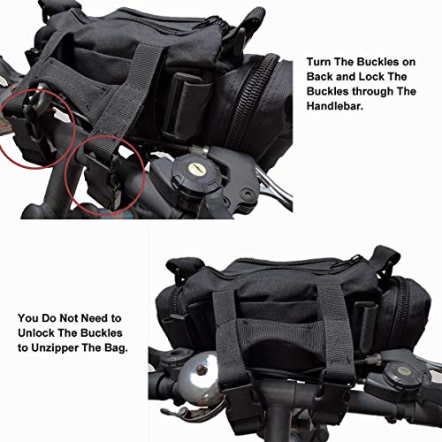 BraveHawk OUTDOORS Bike Handlebar Bag, 900D Nylon Oxford Multi-purpose Waist Bag Water Resistant Bicycle Cycling Pack (Black) - size: Medium