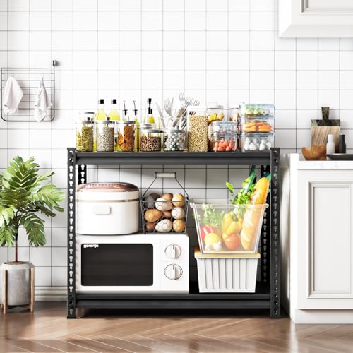 40" W Garage Shelving Heavy Duty, 900 Lbs Loads Garage Storage Shelves Heavy Duty, 2-Tier Metal Shelving Units and Storage for Basement, Retiple Tanks,40" Wx18 Dx36 H, Black