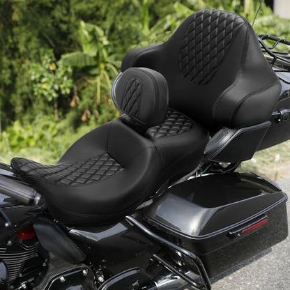 SLMOTO Hammock Passenger Seat Driver Brackrest Wrap Around King Trunk Backrest Pad fit for Harley Touring Road King Street Glide Road Glide Electra Glide 2014-2023 2 Up Seat - color: B Style G Black + Passenger Backrest