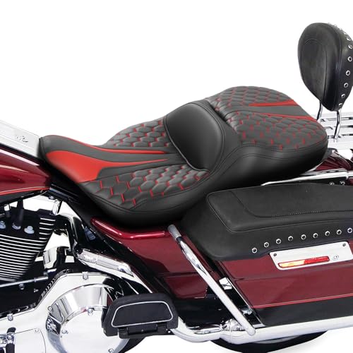 SLMOTO Driver Passenger Seat Motorcycle Cushion Fit For Harley Touring Electra Glide Ultra Classic Standard FLHTC 1997-2007 Black Red - style: Red and Black