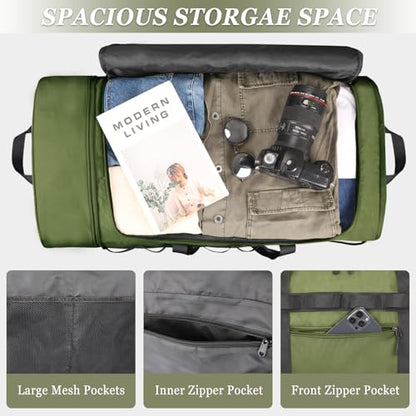 Rolling Duffle Bag with Wheels, 85L Expandable Rolling Duffel Bag for Travelling, Extra Large Foldable Carry on Travel Duffle Bag for Men - color: Green