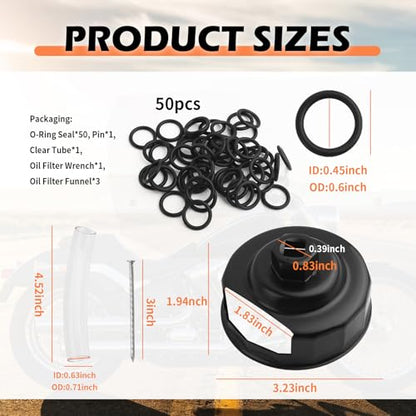 Compatible with Harley Oil Change Kit,All-in-One Motorcycle Oil Change Kit with Oils Filter Funnel,Oils Filter Wrench,50PCS Rubber O-Rings,Multi-Purpose Motorcycle Tool Kits