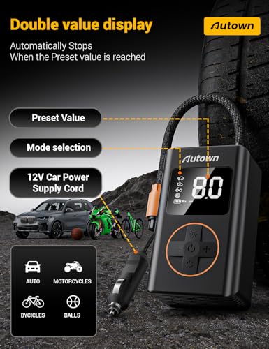 AUTOWN Flat Tire Repair Kit with Air Compressor 54 Pieces for Car, Motorcycle, ATV, Jeep, Truck, Tractor Flat Tire Repair (54PCS)