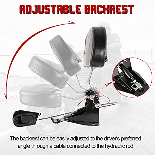 INNOGLOW Motorcycle Backrest - Detachable Driver Rider Backrest with Chrome Back Rest Pad Fit for Harley Davidson Touring Street Glide Electra Glide Road Glide Road King CVO 2009-2020 - color: Style-2/Chrome Arm