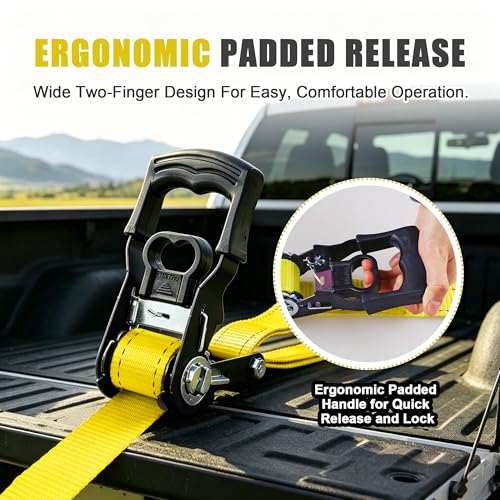 AWELCRAFT Ratchet Straps(4 Pack),3300lb Breaking Strength,1.5in×10ft Heavy Duty Tie Down Ratcheting with Padded Handles,Double J Hooks & 4 Soft Loops for Trailer,Trucks,Motorcycle(Yellow) - color: Yellow