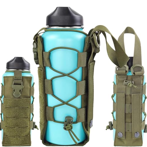 WICKTICK Molle Water Bottle Holder Pouch 16 24 32 40 64 oz - Multi-Purpose Tactical Fuel Bottle Bag, Adjustable Size for Outdoor Activities, Adapted to Backpack/Vest/Belt - color: Green, style: Classic