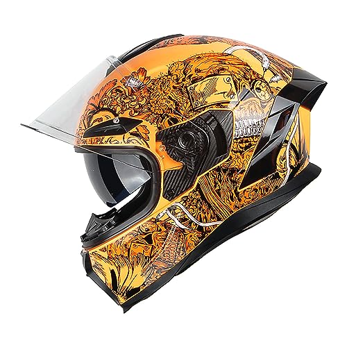 1Storm Motorcycle Full Face Helmet DOT Adults Street Bike Dual Visor Sun Inner Shield HJAH15: Ghost Orange - color: Ghost Orange, size: Medium
