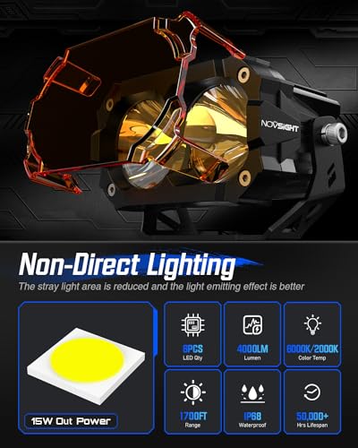 NOVSIGHT LED Pods Lights - 4.5 Inch Off Road LED Spot Lights (Waterproof, Black, Universal Fit) for Trucks, Wrangler, Jeep, Pickup, SUV, ATV, Boat (with Wiring Harness) - color: 4.5 Inch White/Amber Spot Beam