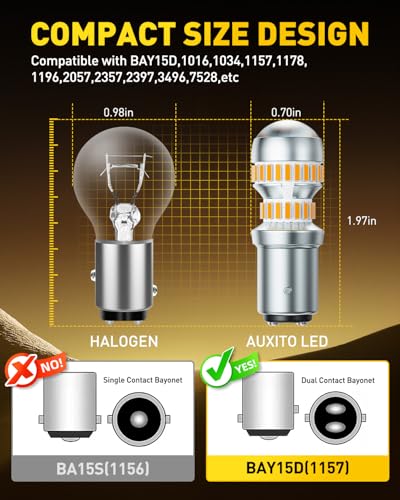 AUXITO Upgraded 1157 LED Bulb Amber Yellow Super Bright 2057 2357 7528 BAY15D LED Replacement Light Kit for Front Rear Turn Signal Light Blinker Parking DRL Tail Lights, Pack of 2 - color: Amber Yellow, size: 1157/2357